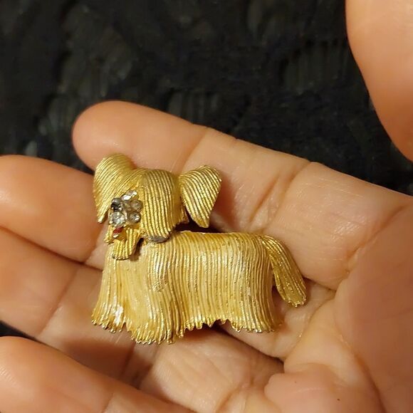 Vintage Sky Terrier Scottish Dog Pin Brooch in Gold Tone - Picture 4 of 6
